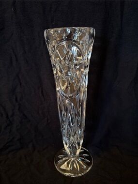 Clear glass  Bud Vase with star pinwheel cut design